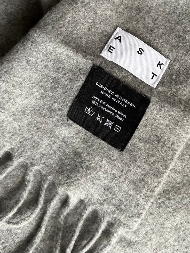 Woven tag on a wool scarf